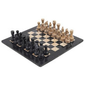 Radicaln Marble Chess Set 15 Inches Black And Fossil Coral Handmade Chess Board Outdoor Games - 1 Chess Board & 32 Chess Pieces -Chess Sets For 2 Player Games For Adults