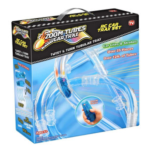 Zoom Tubes Car Trax Set - 25 Piece Rc Kit With Blue Racer & Over 12Ft Of Tubes, As Seen On Tv, Amazing Lite Up Trax, Customizable Non-Stop Racing Fun