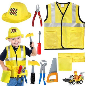 Latocos Construction Worker Costume For Boys Kids Dress Up Clothes For Play Toddler Builder Career Outfit Pretend Role Play Toys Halloween Birthday Gifts For 3 4 5 6 Year Old Childrens