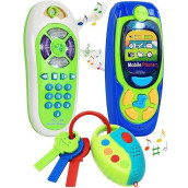Click N' Play Pretend Play Cell Phone Tv Remote & Car Key Accessory Playset For Kids With Lights Music & Sounds (Set Of 3)