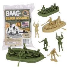 Bmc Marx Plastic Army Men Beach Assault - Green Vs Tan 24Pc Ww2 Us Soldiers - Made In Usa