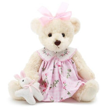 Oitscute Small Baby Teddy Bear With Cloth Cute Stuffed Animal Soft Plush Toy 10" (Pink Dress With Rabbit)