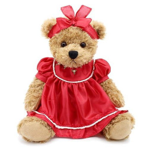 Oitscute Small Baby Teddy Bear With Cloth Cute Stuffed Animal Soft Plush Toy 10" (Red Lace Dress)