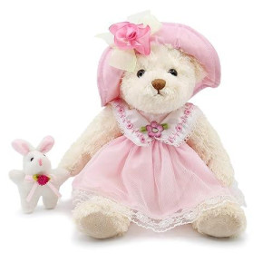 Oitscute Small Baby Teddy Bear With Cloth Cute Stuffed Animal Soft Plush Toy 10" (Pink Lace Dress With Rabbit)