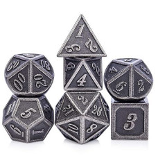 Dndnd Acient Silver Metal Dnd Dice Set, 7Pcs D&D Metal Dice With Metal Case For Dungeons And Dragons, Shadowrun, Pathfinder, Savage World And Table Games