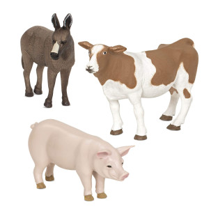 Terra By Battat - Animal Toys For Kids - 3 Farm Animal Figurines - Realistic Animal Playset - Pig, Donkey, Cow - 3 Years + - Farm Animals - Pig, Donkey, Cow