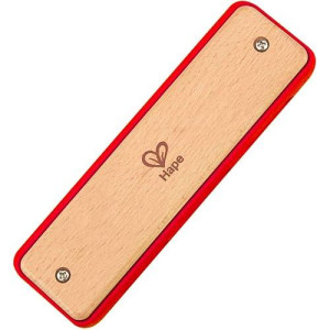 Hape Blues Harmonica 10 Hole Wooden Musical Instrument Toy For Kids, Red