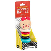 Petit Collage Wooden Baby Rattle, Bunny - Cute Wooden Rattle For Babies 6+ Months - Activity Toy With Vibrant Colors And Patterns For Developmental/Grasping Stages - Makes An Ideal Baby Gift