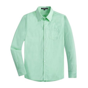Spring&Gege Boys' Long Sleeve Dress Shirts Formal Uniform Woven Solid, Aqua, 9-10 Years