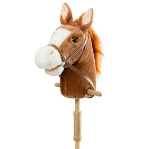 Hollyhome Stick Horse Plush Handcrafted Hobby Horse On A Stick With Wood Wheels Real Pony Neighing And Galloping Sounds For Kids Toddlers Dark Brown 36 Inches(Aa Batteries Required)