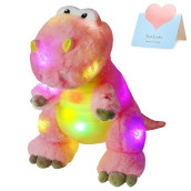 Houwsbaby 13'' Glowing Led T-Rex Dinosaur Light Up Stuffed Animal Soft Colorful Plush Toy Hugging Gift For Kids Boys Girls Babies Accompany At Night Pet Decoration Holiday Birthday,Pink
