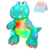 Houwsbaby 13'' Led Glowing Dinosaur T-Rex Light Up Stuffed Animal Night Light Plush Toy Hugging Soft Kawaii Gifts For Kids Boys Girls Decoration Holiday Birthday Present, Green