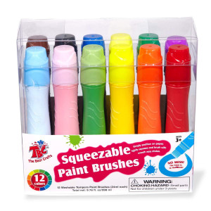 Tbc The Best Crafts 12 Colors Squeezable Brush Paints For Kids Early Learning, Washable Tempera Paint Brushes, Assorted Baisic/Neon/Pastel Colors(24Ml/0.8Oz Each), Easy To Paint