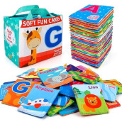 Mini Tudou 26 Pcs Baby Soft Alphabet Cards, Abc Learning Flash Cards With Storage Bag, Washable Soft Letter Early Educational Toy For Babies Infants Toddlers Boys And Girls 0 1 2 3 Years Old