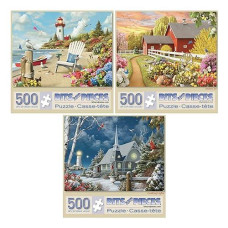 Bits And Pieces - Jigsaw Puzzles For Adults - Value Set Of Three - Awaken, Guiding Lights, And Daydream Jigsaws By Artist Alan Giana - 500 Piece Jigsaw Puzzles - 18" X 24"