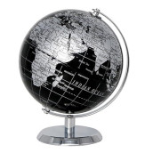 Exerz World Globe Black Dia 5.5-Inch - Mini Educational Globe Of Earth - Metal Base - Metallic Black