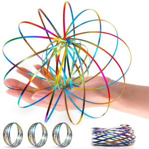 Yofobu 3 Pack Flow Ring Arm Magic Spring Arm Flow Rings Sculpture Ring Game Colored Magic Kinetic Spring Interactive Stress Relief Rings Festival Accessories