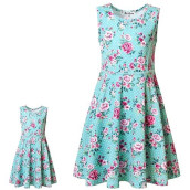 Jxstar Green Flower Dresses Matching Doll & Girls 5T 6T Birthday Party Gift Clothes