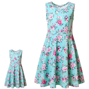Jxstar Green Flower Dresses Matching Doll & Girls 5T 6T Birthday Party Gift Clothes