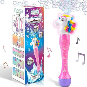 ArtCreativity 12.5 Inch Light up Unicorn Bubble Scepter Wand - Includes Solution and Batteries - Cute Bubble Blowing Toy with Colorful LEDs - Great Birthday Gift for Boys and Girls