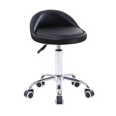 Kktoner Pu Leather Round Rolling Stool With Back Rest Height Adjustable Swivel Drafting Work Spa Task Chair With Wheels Black