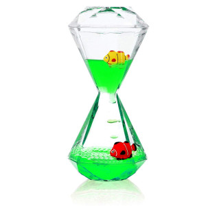 Yue Action Liquid Motion Bubbler Floating Sea Creatures, Diamond Shaped Liquid Timer For Fidget Toy,Autism Toys, Children Activity, Calm Relaxing And Home Ornament (Green Liquid With Fish Toys)