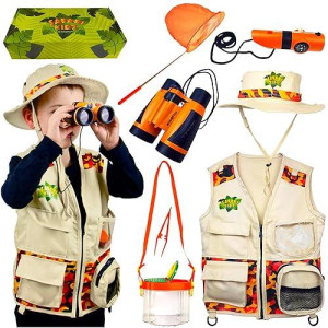 KidzPlay Bug Hunting Kit, Vest, Hat, Binoculars, Lg. Net, Bug Container, Whistle, Flashlight, Magnifier, Thermostat, Compass, Tweezers
