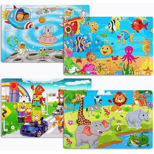 Wooden Jigsaw Puzzles For Kids Age 3-5 Year Old 30 Piece Colorful Wooden Puzzles For Toddler Children Learning Educational Puzzles Toys For Boys And Girls (4 Puzzles)