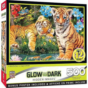 Masterpieces 500 Piece Glow In The Dark Jigsaw Puzzle For Adults, Family, Or Youth - A Watchful Eye - 15"X21"