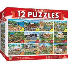 Masterpieces 12 Pack Jigsaw Puzzles For Adults, Family, Or Kids - Folk Art 12-Pack Bundle