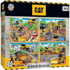 Masterpieces 4-Pack 100 Piece Cat Construction Caterpillar Jigsaw Puzzle Set For Kids - Screen-Free Fun - 8"X10"