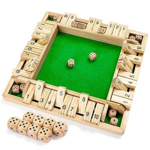Ropoda Shut The Box Dice Game Wooden (2-4 Players) For Kids & Adults [4 Sided Large Wooden Board Game, 8 Dice + Shut The Box Rules] Amusing Game For Learning Addition, 12 Inch