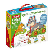 Quercetti Play Montessori Toys Lacing Game - Set Includes 4 Animals With Wheels And Colored Laces - Build, Play And Pull-Along To Promote Early Learning And Motor Skills, For Kids Ages 3-6 Years