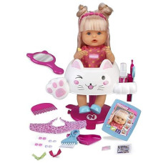 Nenuco Glitter Hairdresser Baby Doll With Hairdresser Set, Hair Accessories, Magic Scissors, 14" Doll