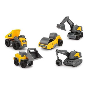 Dickie Toys 203722008 Volvo Micro Workers, 5-Piece Toy Set, Excavator, Construction Site Set, Construction Vehicles, Construction Site Vehicles, Gift Set, For Children From 3 Years, Yellow/Grey