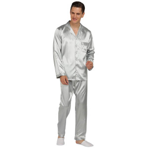 Yimanie Mens Pajamas Silk Satin Pajamas For Men Soft Sleepwear Button Down Loungewear With Pockets Silver Grey