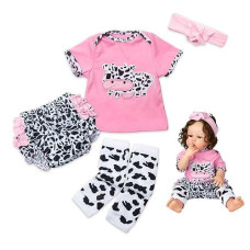4Pcs Medylove Reborn Baby Dolls Clothes Pink Dairy Cow Outfits For 20"- 22" Reborn Doll Girl Baby Clothing Baby Sets 22 Inch Reborn Dolls Matching Clothing