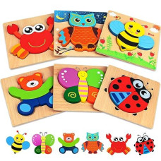 Dreampark Wooden Puzzles For Toddlers Ages 1-3, Montessori Toys For 1 2 3 Years Old Girls Boys Baby Kids Puzzle Learning Educational Christmas Birthday Gifts Toys 6 Pack Animal Jigsaw Puzzle