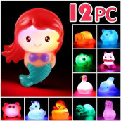 Laxdacee Bath Toy, 12 Pack Light Up Animal, Floating Rubber Auto Flashing Color Tub Toys For Bathtub Bathroom Shower Game Swimming Pool Party, Water Toy For Infant Kid Toddler Child Boy Girl