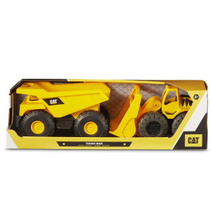 Cat Construction Toys, Tough Rigs 15" Dump Truck & Loader Set Toys 2 Pack Ages 2+, Kid Powered Caterpillar Vehicle Set, Indoor Or Outdoor Play, No Batteries Required