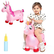 Inpany Pink Unicorn Hopper, Horse Hopper, Bouncy Inflatable Animal Ride-On Toy For Children, Boys And Girls, Toddlers (Pump Included)