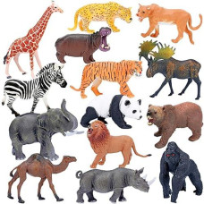 Bolzra Safari Animals Figures Toys, Realistic Jumbo Wild Zoo Animals Figurines Plastic African Jungle Animals Playset For Kids Toddlers, 14 Piece Gift Set