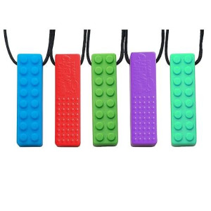 Tilcare Chew Chew Sensory Necklace - Best For Kids Or Adults That Like Biting Or Have Autism - Perfectly Textured Silicone Chewy Toys - Chewing Pendant For Boys & Girls - Chew Necklaces (5-Pack)