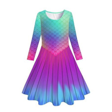 Funnycokid Girls Mermaid Dress Size 4 Size 5 Kids Long Sleeve Birthday Outfit Twirl Dresses Clothes 4-5 Years