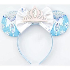 Clgift Frozen Inspired Minnie Ears, Elsa Ears, Elsa Minnie Ears, Blue Minnie Ears (Blue/Silver)