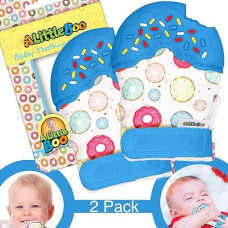 A Little Boo Baby Teething Mitten - Teether Glove - Infants Newborn Teething Toy [2 Pack] [Blue]