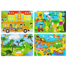 Wooden Jigsaw Puzzles Set For Kids Age 3-8 Year Old 30 Piece Colorful Wooden Puzzles For Toddler Children Learning Educational Puzzles Toys For Boys And Girls (4 Puzzles)