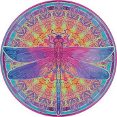 Bgraamiens Puzzle-Zentangle Dragonfly-1000 Pieces Vivid Dragonfly Round Mandala Puzzle Color Challenge Jigsaw Puzzles