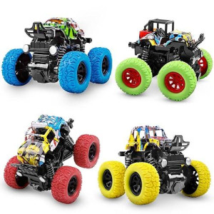 M Sanmersen Monster Trucks For Boys, 4 Pack Push And Go Friction Powered Cars Vehicles Toys, 360? Rotating Stunt Car Boys Girls Birthday Christmas Party Gifts