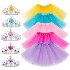 10Pcs Girls Princess Dress Up Accessories Tutu Skirt Princess Tiara Crown Set Princess Party Decorations Gifts Party Favors Costume For Girls